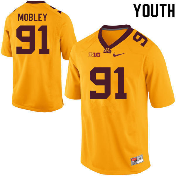 Youth #91 Will Mobley Minnesota Golden Gophers College Football Jerseys Sale-Gold - Click Image to Close